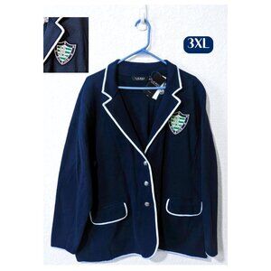 Lauren Ralph Lauren Crest Blazer Jacket Navy White Trim NWT 3X